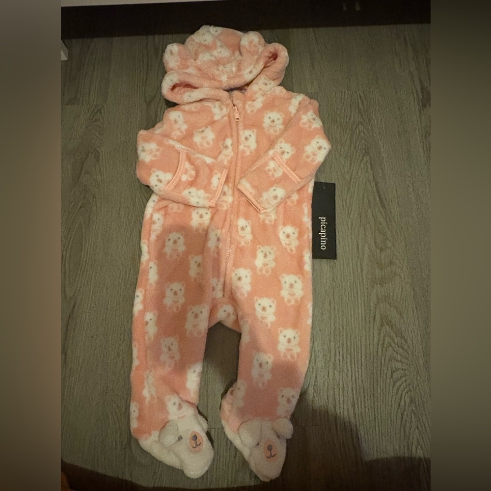 Pink Bear Print Kids One Piece by